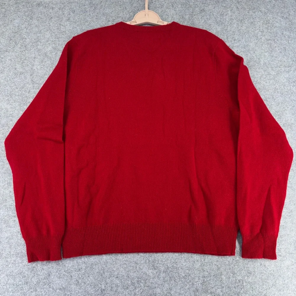 VTG Polo Ralph Lauren Men XL Red 100% Lambswool V-Neck Sweater Italian Yarn Pony